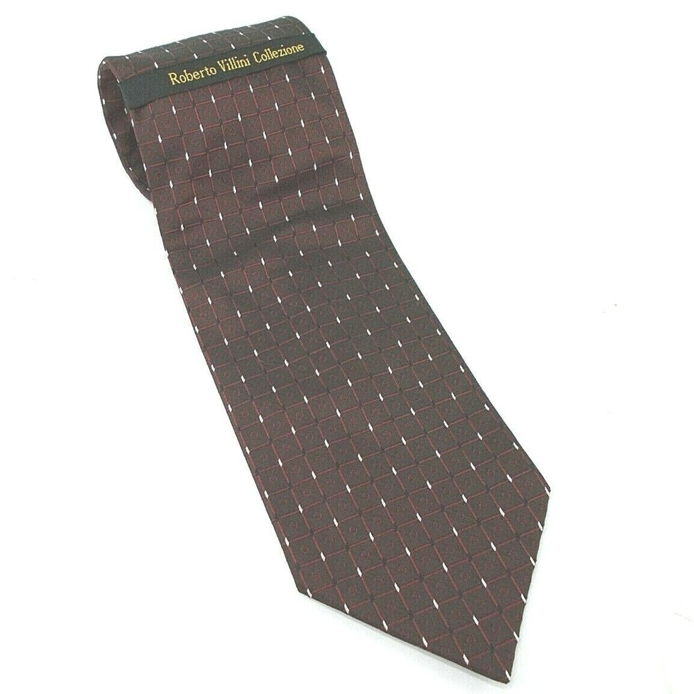 Roberto Villini Collezione Mens Necktie Tie Burgundy Square 100% Silk